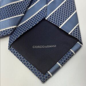 Giorgio Armani Blue and White Silk Tie with Polka Dots